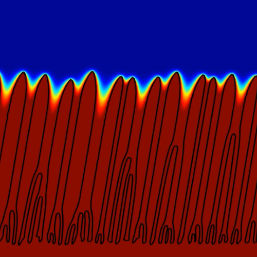 Solidification from an undercooled melt. Flat surface instability